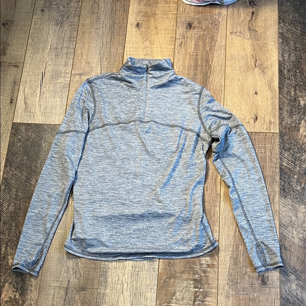 Brooks 1/4 Zip Mock Neck Heathered Gray Running Pullover Top Shirt Womens Medium